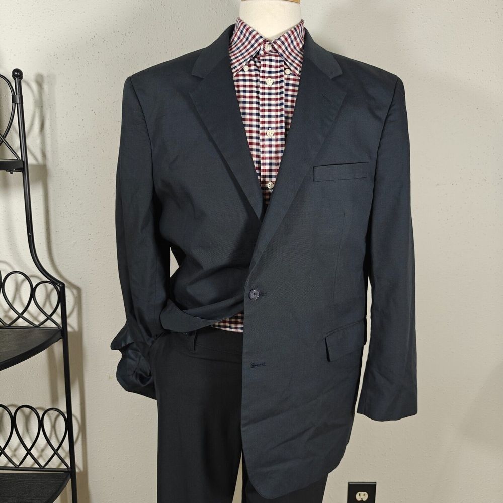 JOS‎ A BANK Men's Sport Coat Blazer Two Button Deep Navy Cotton Polyester 46L